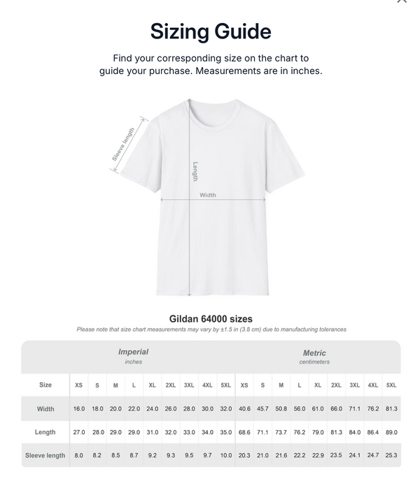 T-shirt measurement diagram