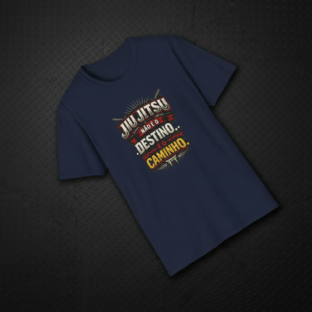 Navy Jiu Jitsu shirt on black mat