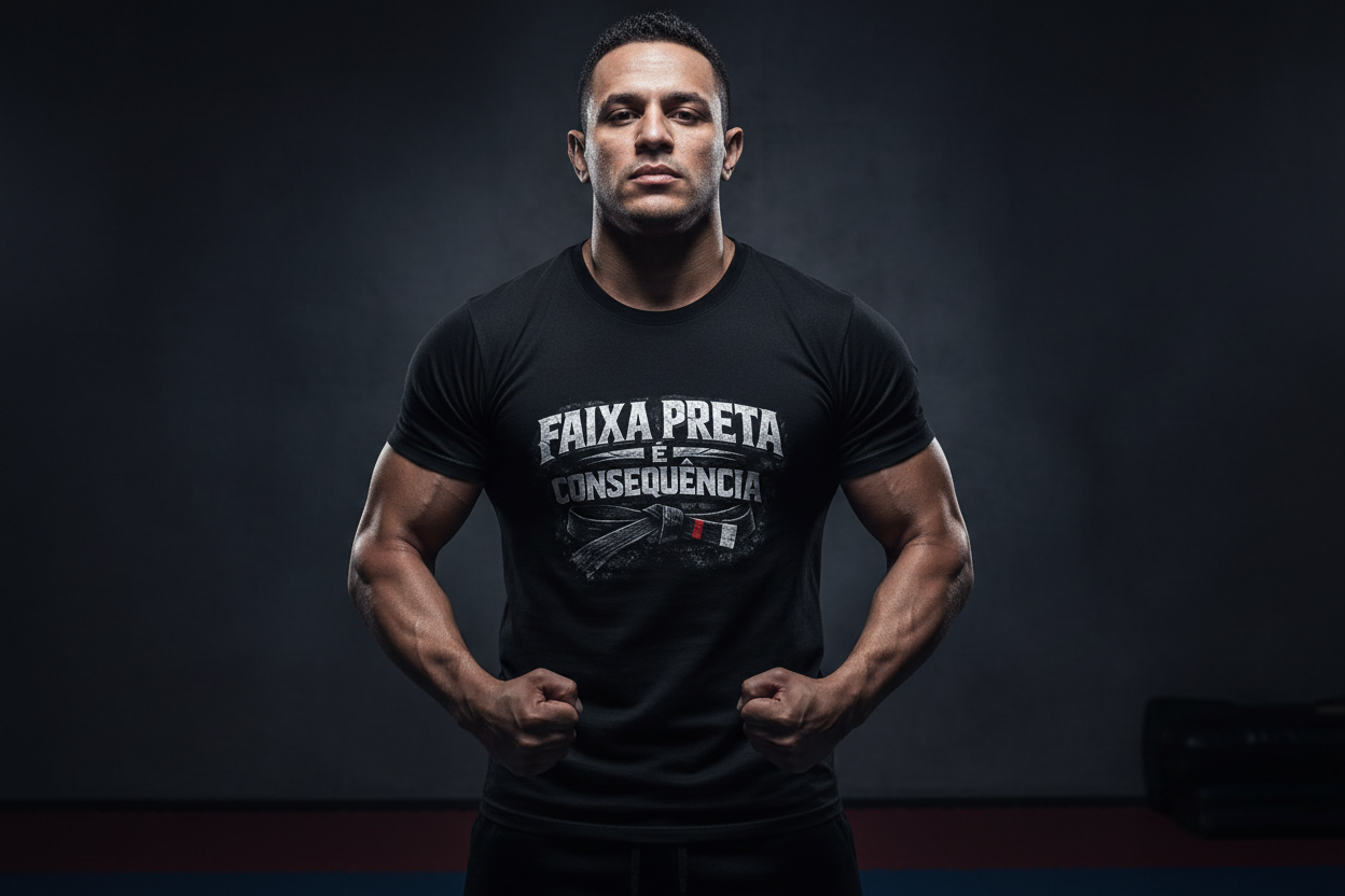 Strong guy wearing Faixa Preta t-shirt